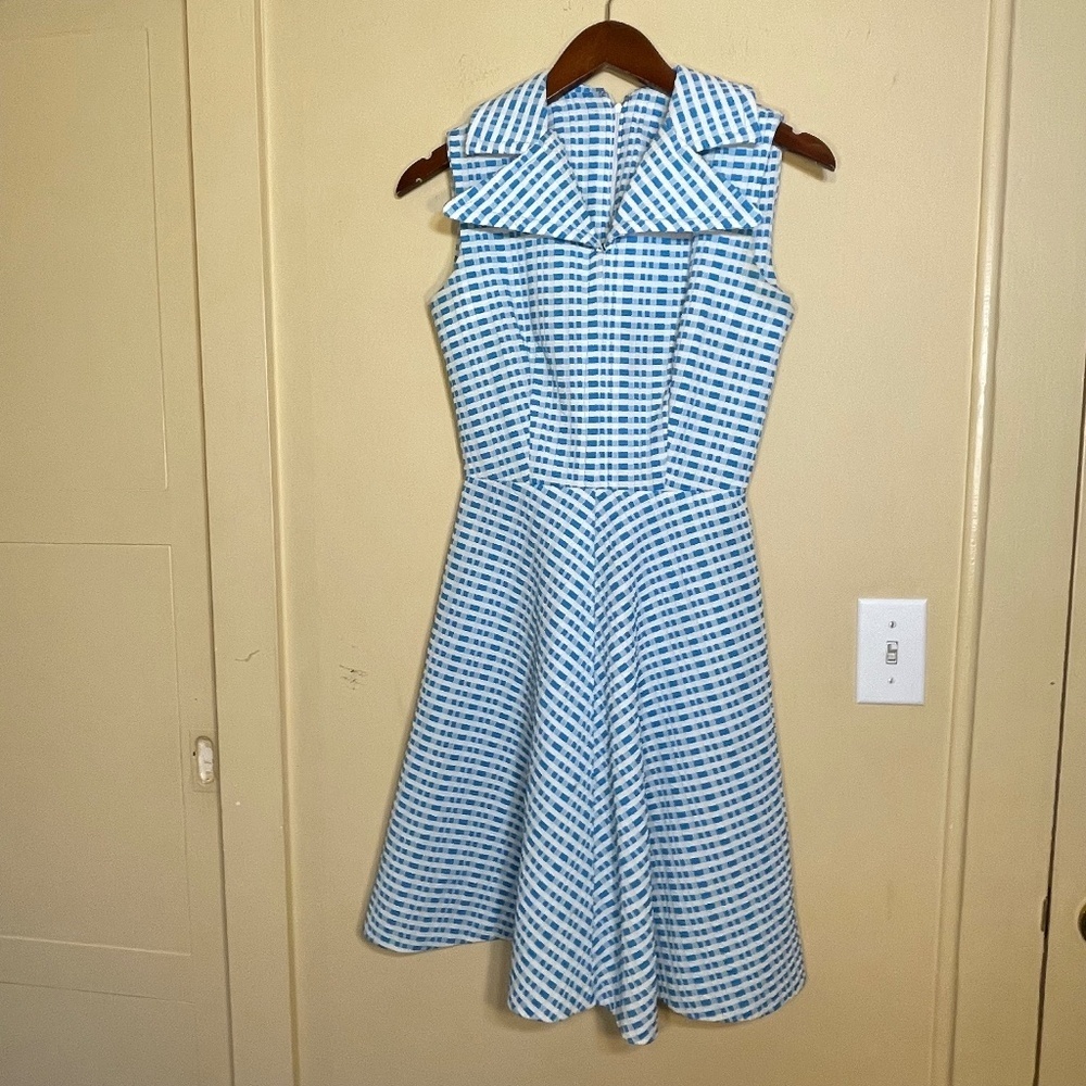Elegant Gingham Blue And White Sleeveless Dress